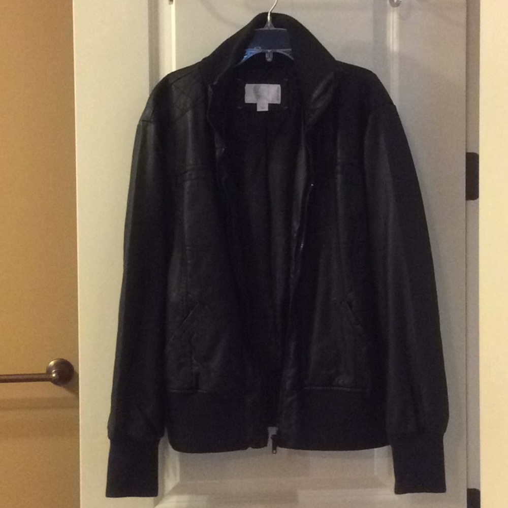 Black Leather Bomber Jacket by Xhilaration